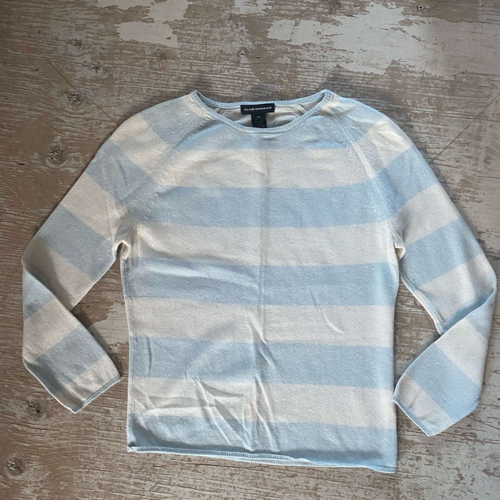 Club Monaco silk knit baby blue stripe sweater